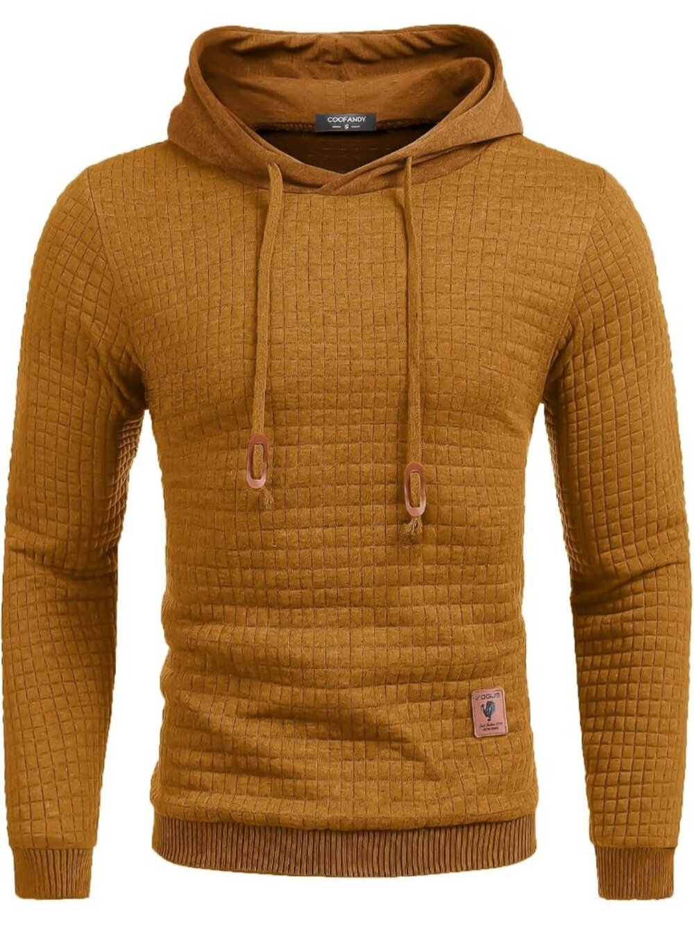 Coofandy Men's Dark Yellow Long Sleeve Drawstring Waffle Knit Pullover Hoodies